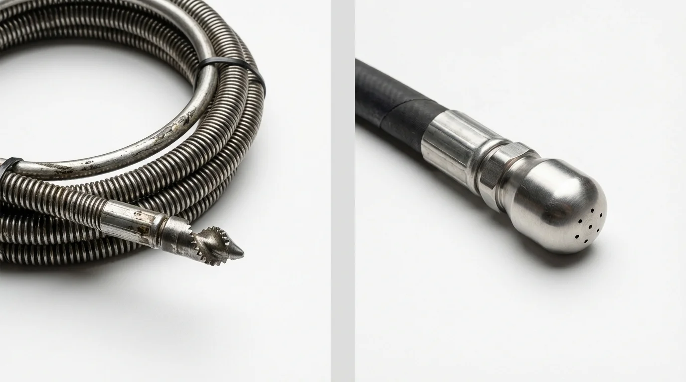 Drain snake cable and hydro jetting nozzle used for drain cleaning in Phoenix, OR