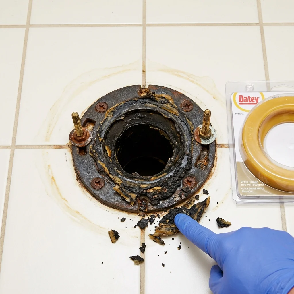 Failed wax ring showing water seepage at the base of a toilet in a Phoenix, OR home